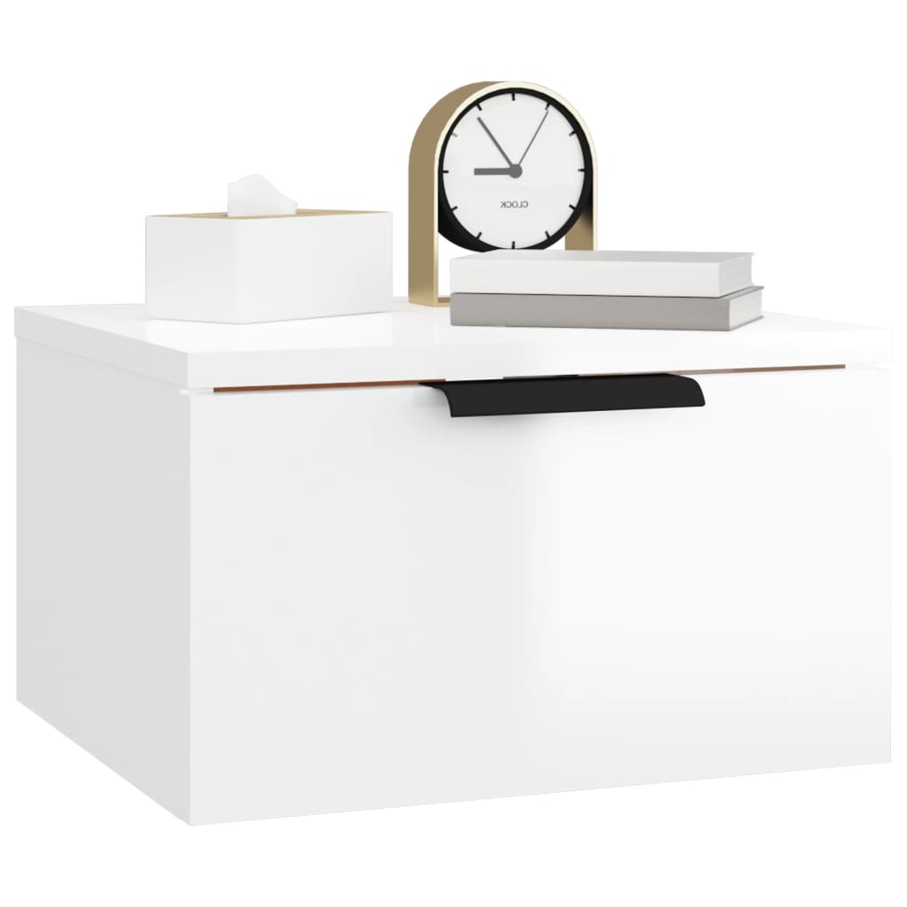 White High-Gloss Wall-Mounted Bedside Cabinet, 34x30x20 cm