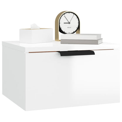 White High-Gloss Wall-Mounted Bedside Cabinet, 34x30x20 cm