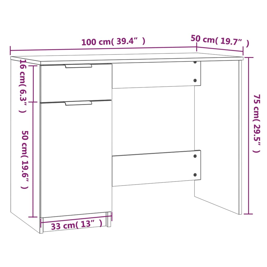 Compact Sonoma Oak Desk 100x50x75 cm - Engineered Wood Finish