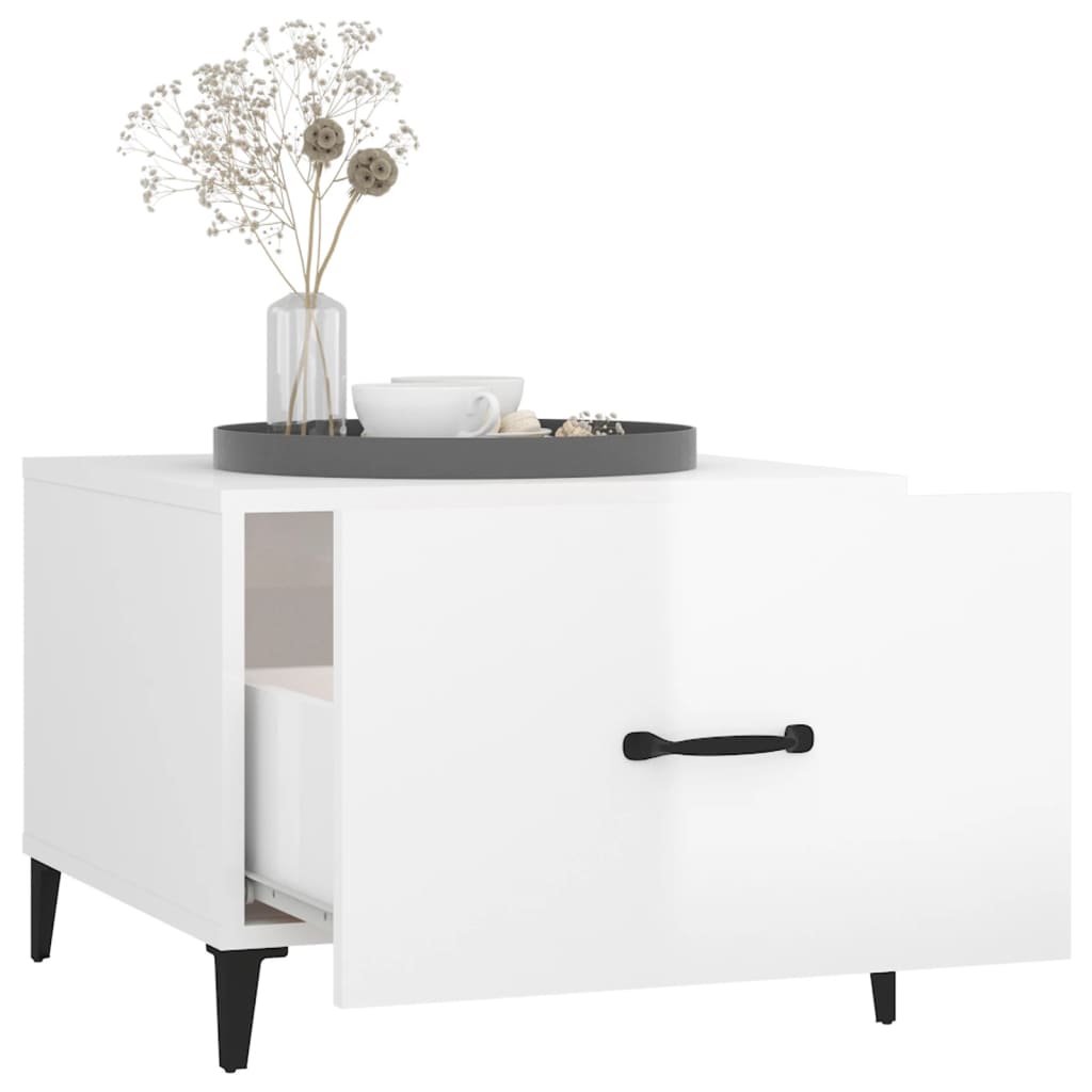 Coffee Table with Metal Legs High Gloss White 50x50x40 cm