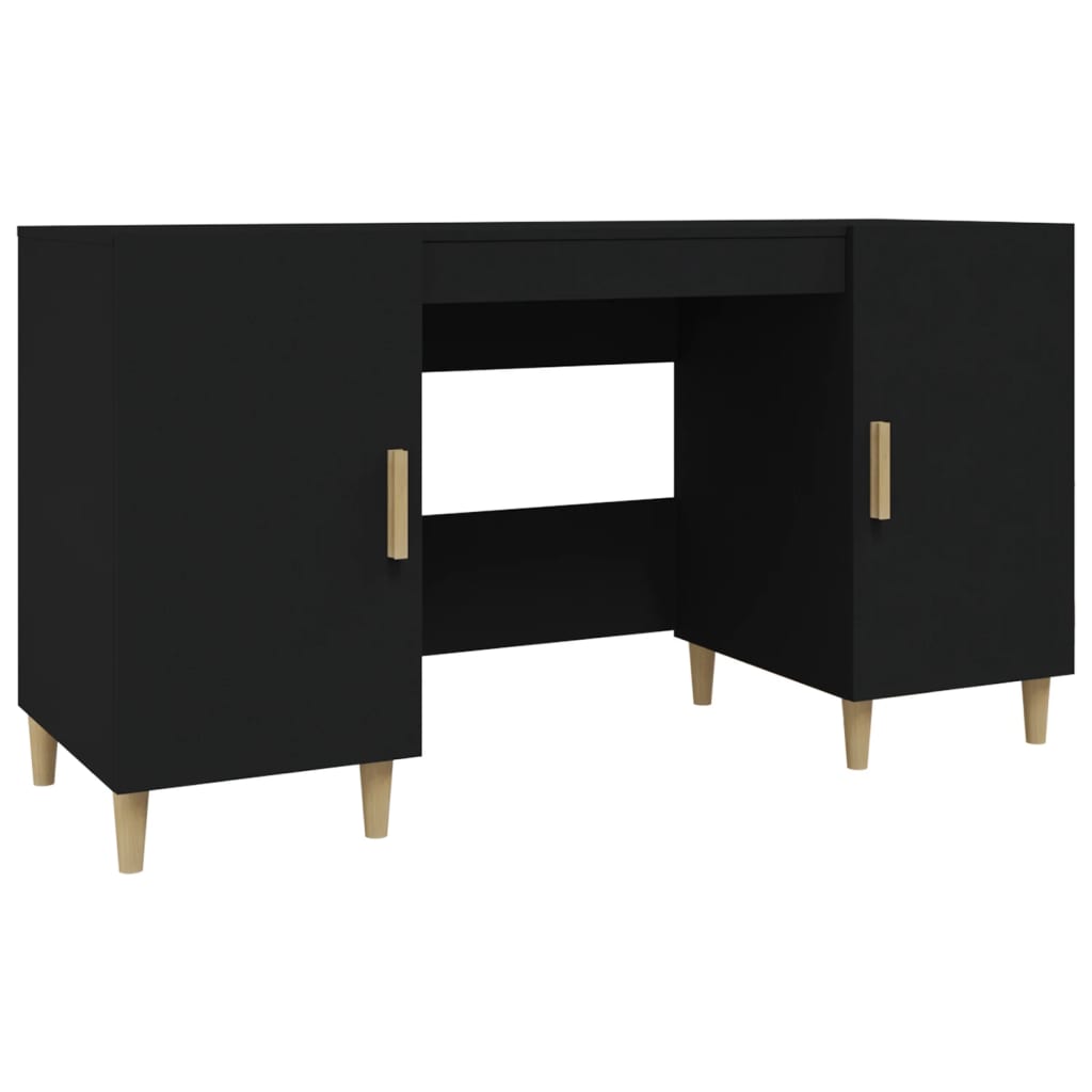 Sleek Black Engineered Wood Desk, 140x50x75 cm