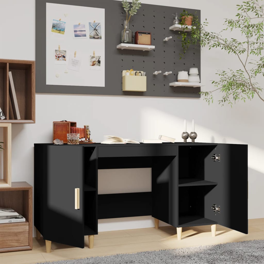 Sleek Black Engineered Wood Desk, 140x50x75 cm