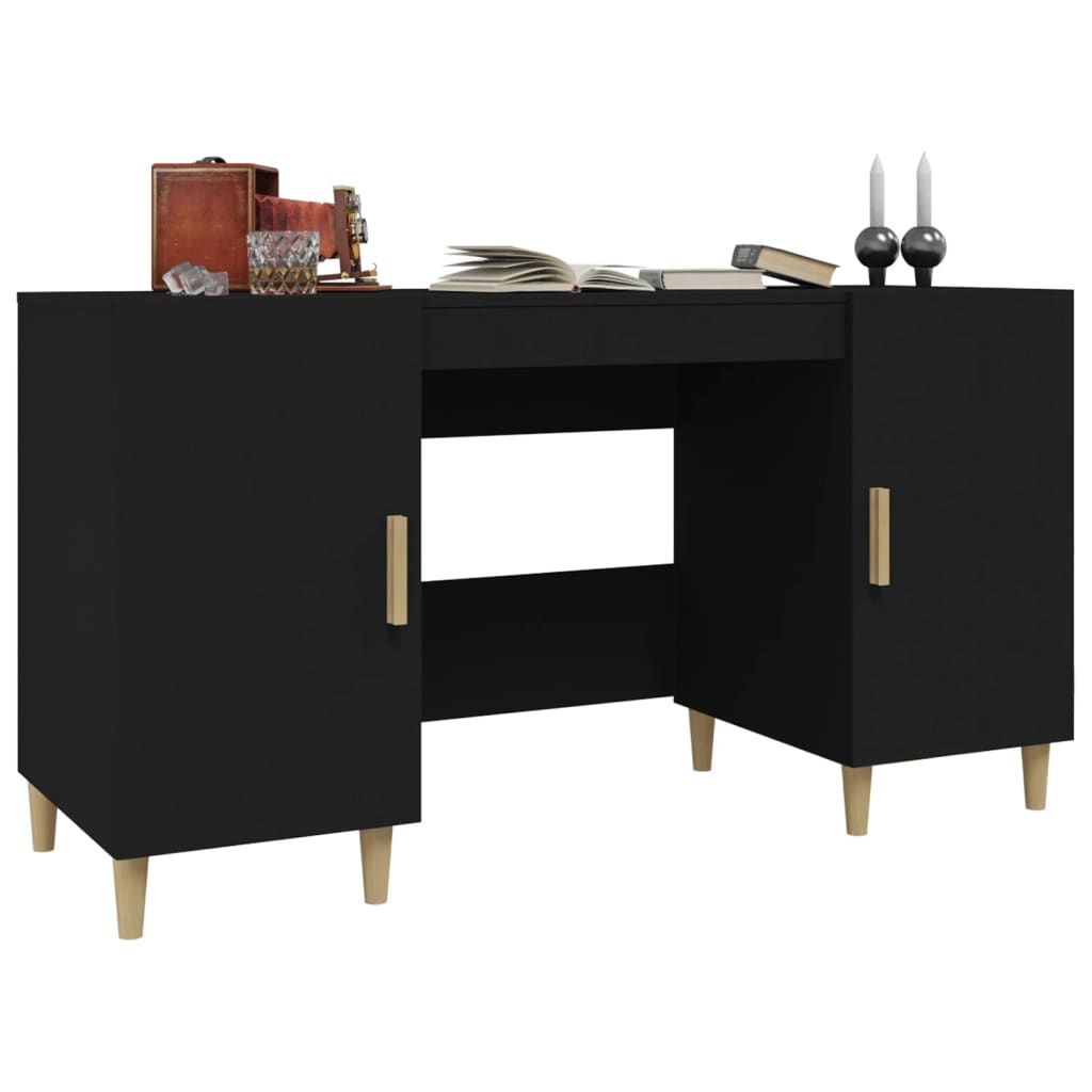 Sleek Black Engineered Wood Desk, 140x50x75 cm