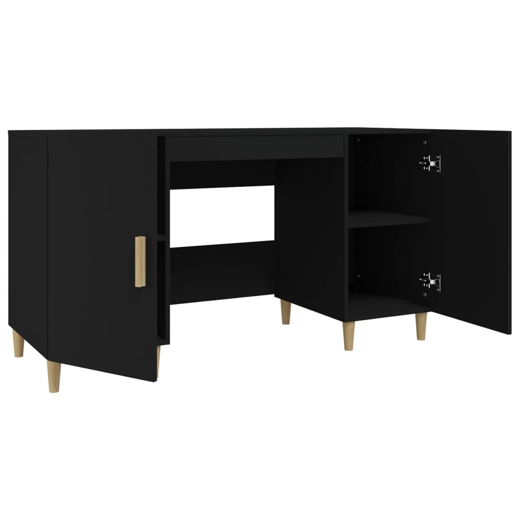 Sleek Black Engineered Wood Desk, 140x50x75 cm