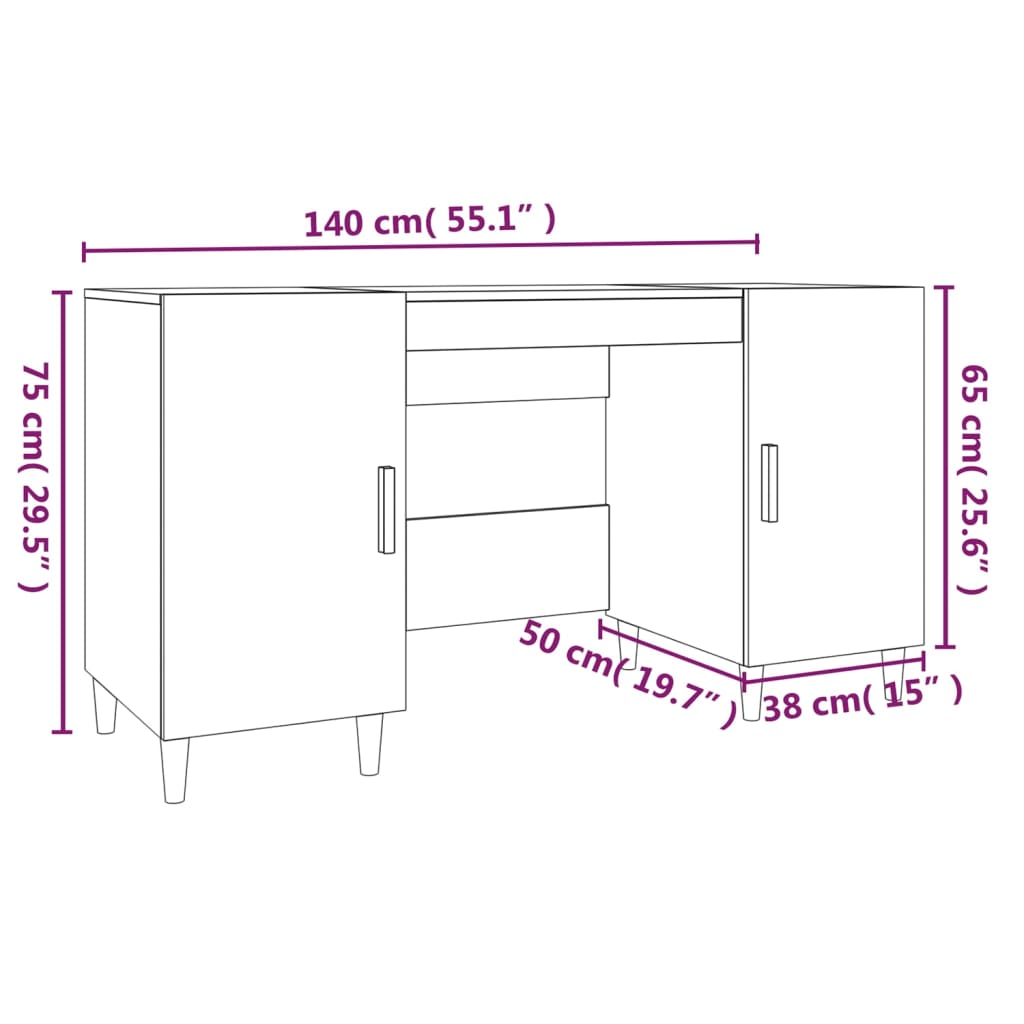 Sleek Black Engineered Wood Desk, 140x50x75 cm
