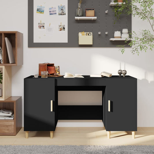 Sleek Black Engineered Wood Desk, 140x50x75 cm