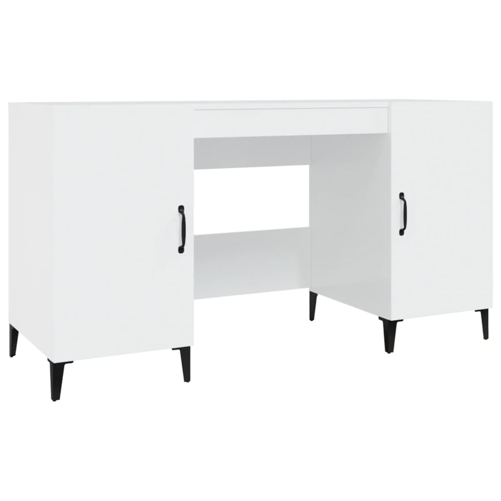 Sleek High Gloss White Desk 140x50x75 cm - Engineered Wood