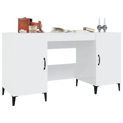 Sleek High Gloss White Desk 140x50x75 cm - Engineered Wood