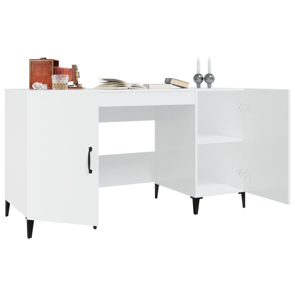 Sleek High Gloss White Desk 140x50x75 cm - Engineered Wood