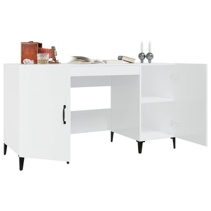 Sleek High Gloss White Desk 140x50x75 cm - Engineered Wood