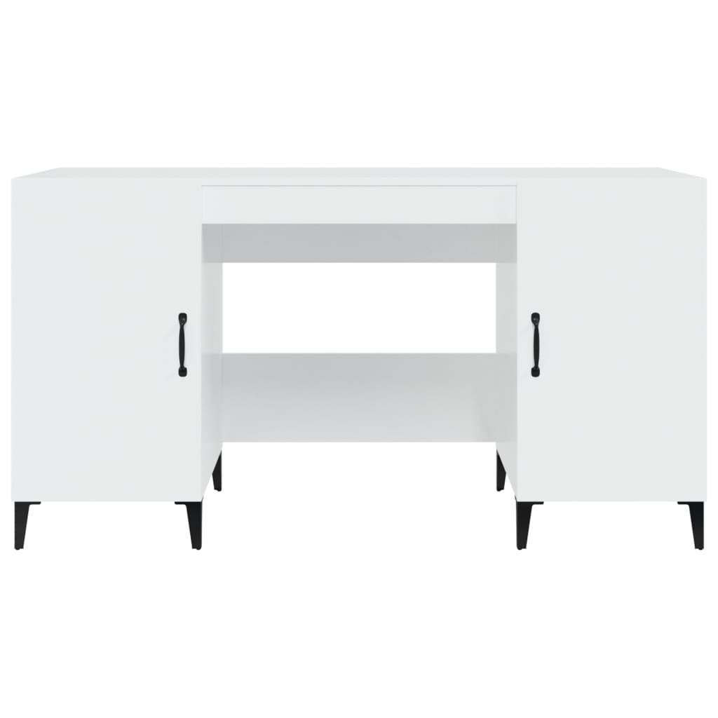 Sleek High Gloss White Desk 140x50x75 cm - Engineered Wood