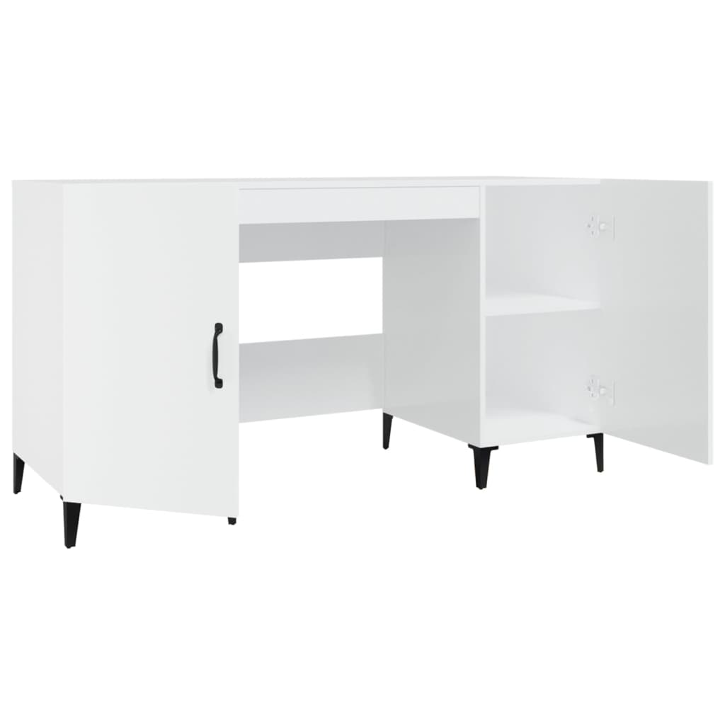 Sleek High Gloss White Desk 140x50x75 cm - Engineered Wood