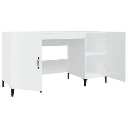 Sleek High Gloss White Desk 140x50x75 cm - Engineered Wood