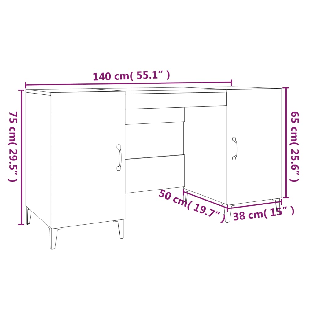 Sleek High Gloss White Desk 140x50x75 cm - Engineered Wood