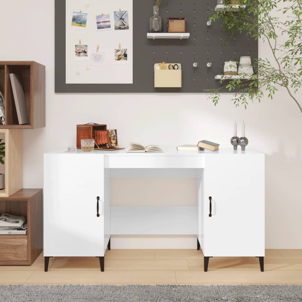 Sleek High Gloss White Desk 140x50x75 cm - Engineered Wood