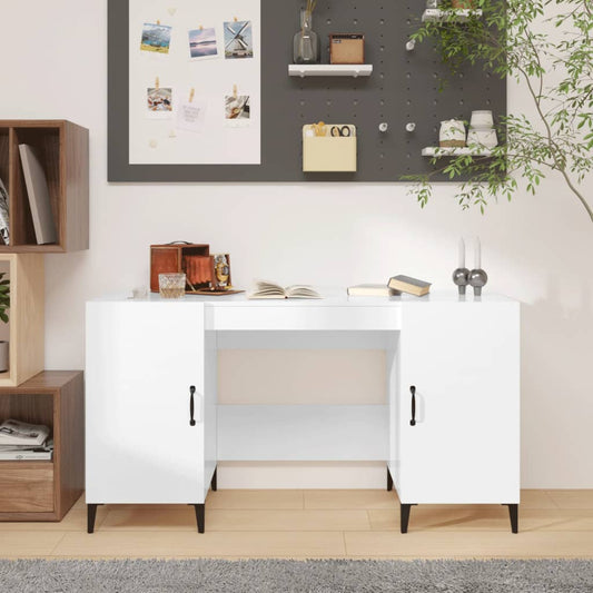 Sleek High Gloss White Desk 140x50x75 cm - Engineered Wood