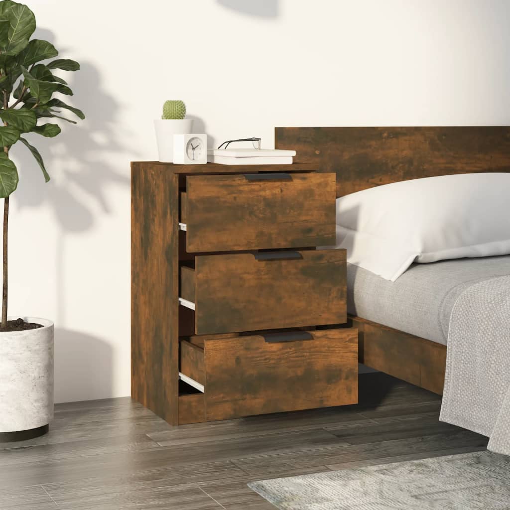 Smoked Oak Bedside Cabinet - 40x36x65 cm Modern Nightstand