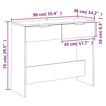 Smoked Oak Engineered Wood Console Table - 90x36x75 cm