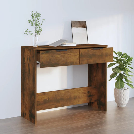 Smoked Oak Engineered Wood Console Table - 90x36x75 cm