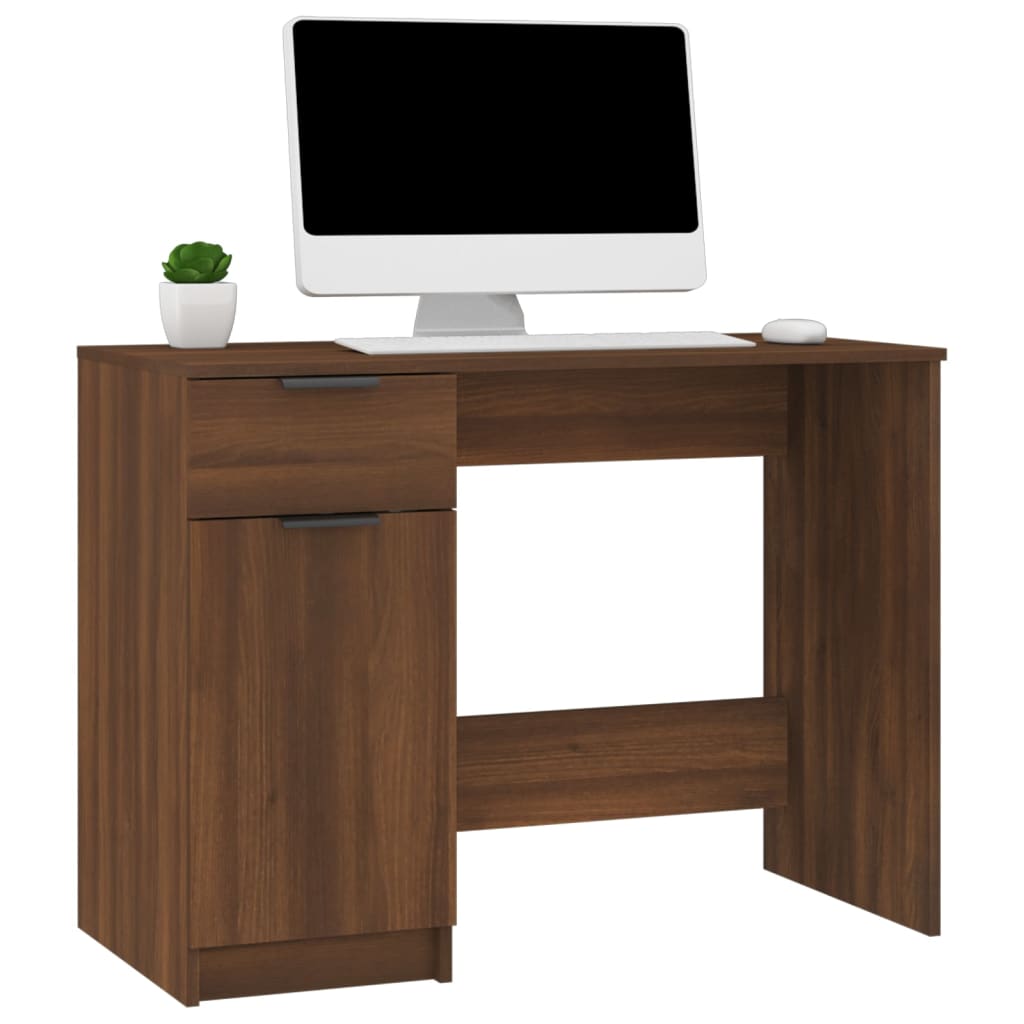 Compact Brown Oak Desk 100x50x75 cm - Engineered Wood Design