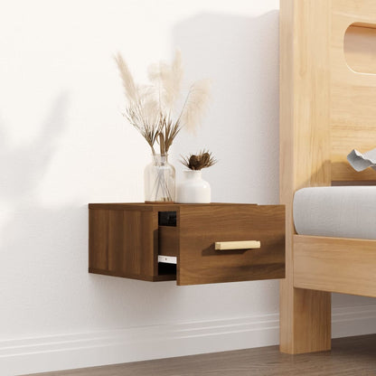 Brown Oak Wall-Mounted Bedside Cabinet - 35x35x20 cm