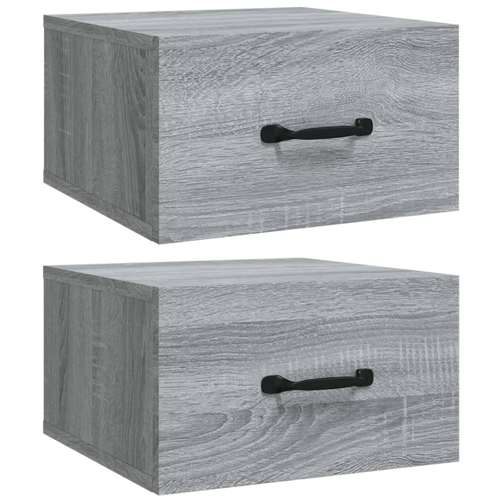 Set of 2 Grey Sonoma Wall-Mounted Bedside Cabinets 35x35x20 cm
