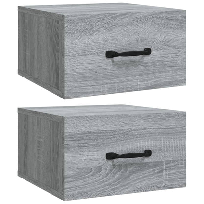 Set of 2 Grey Sonoma Wall-Mounted Bedside Cabinets 35x35x20 cm