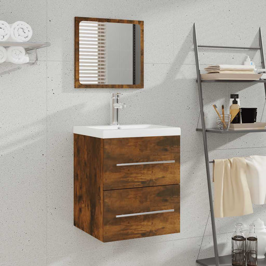 Smoked Oak Bathroom Cabinet with Mirror - Engineered Wood, 41x38.5x48 cm
