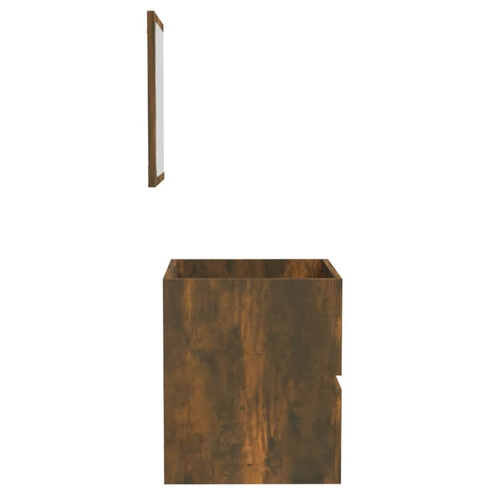 Smoked Oak Engineered Wood Bathroom Cabinet with Mirror