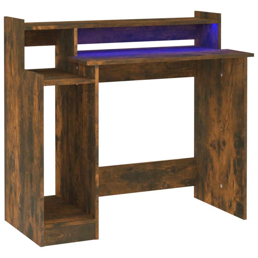 Smoked Oak Desk with LED Lights, 97x45x90 cm - Engineered Wood