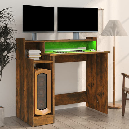 Smoked Oak Desk with LED Lights, 97x45x90 cm - Engineered Wood