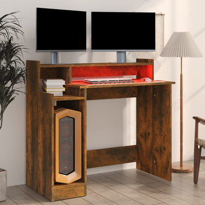 Smoked Oak Desk with LED Lights, 97x45x90 cm - Engineered Wood