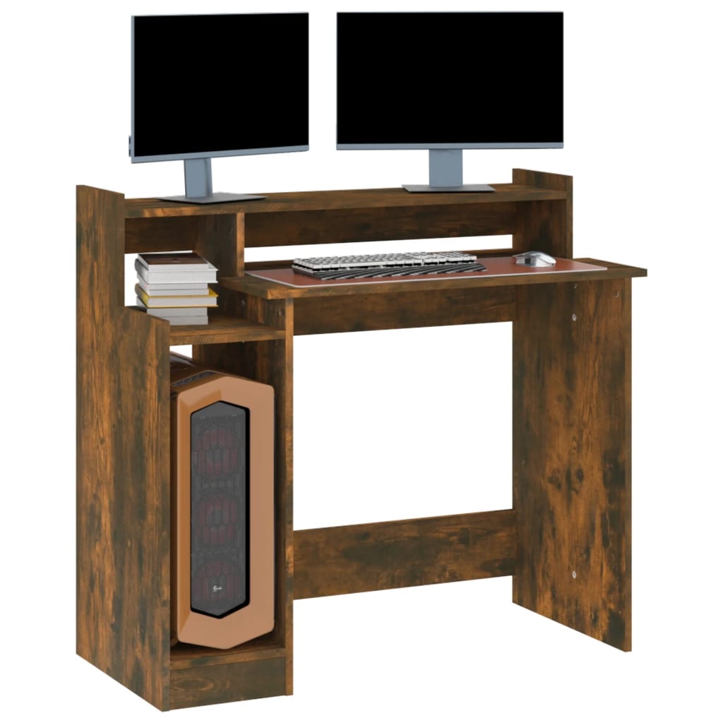 Smoked Oak Desk with LED Lights, 97x45x90 cm - Engineered Wood