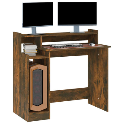 Smoked Oak Desk with LED Lights, 97x45x90 cm - Engineered Wood