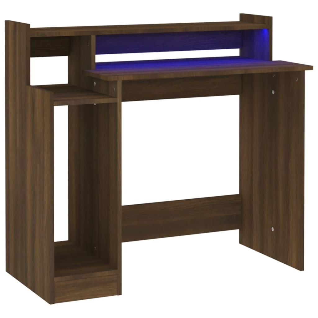Brown Oak Desk with LED Lights - 97x45x90 cm Engineered Wood