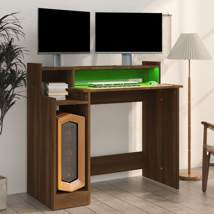 Brown Oak Desk with LED Lights - 97x45x90 cm Engineered Wood