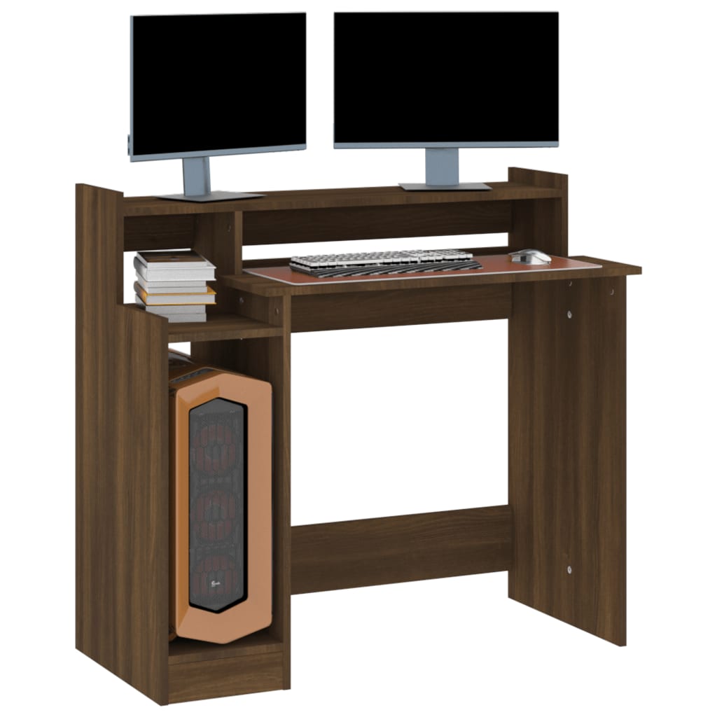 Brown Oak Desk with LED Lights - 97x45x90 cm Engineered Wood