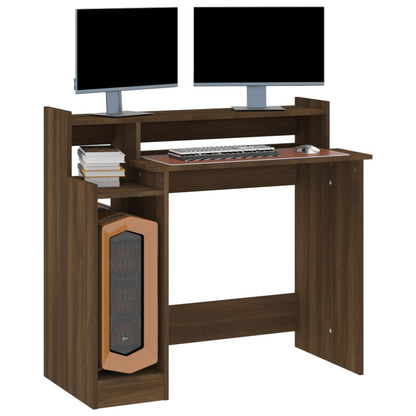 Brown Oak Desk with LED Lights - 97x45x90 cm Engineered Wood