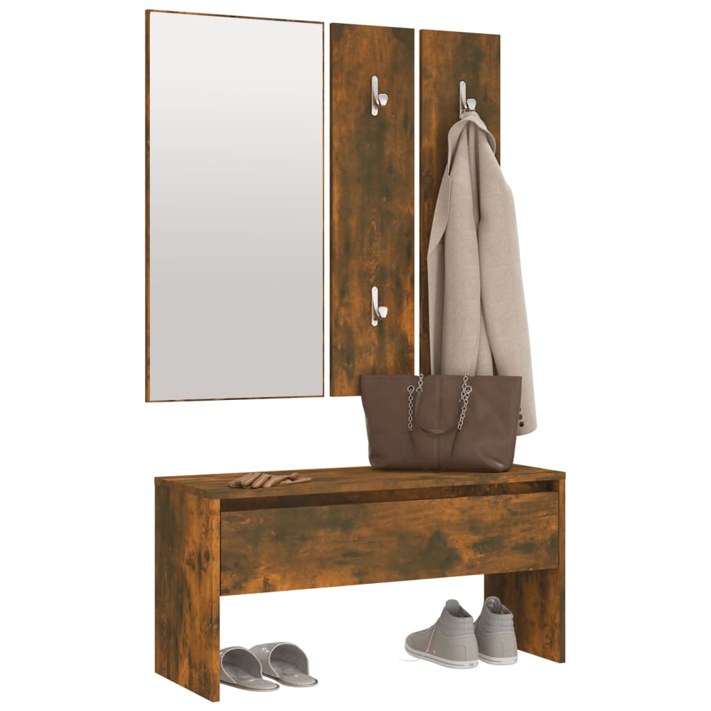 Smoked Oak Hallway Furniture Set – Engineered Wood Elegance