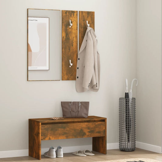 Smoked Oak Hallway Furniture Set – Engineered Wood Elegance