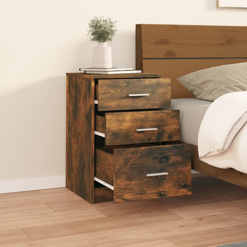 Compact Smoked Oak Bed Cabinet - 40x40x63 cm, Engineered Wood