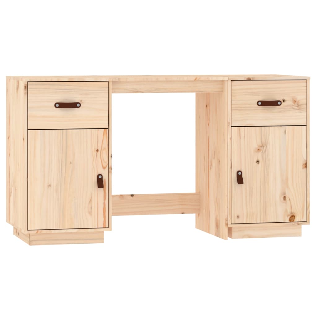 Solid Pine Wood Desk with Cabinets, 135x50x75 cm