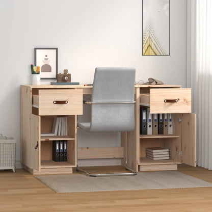 Solid Pine Wood Desk with Cabinets, 135x50x75 cm