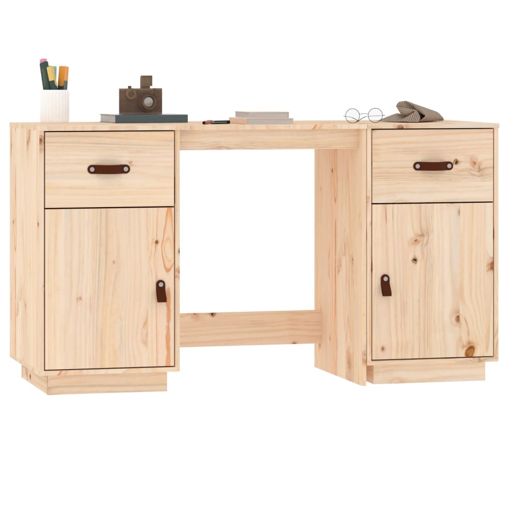 Solid Pine Wood Desk with Cabinets, 135x50x75 cm