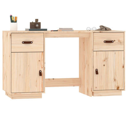 Solid Pine Wood Desk with Cabinets, 135x50x75 cm