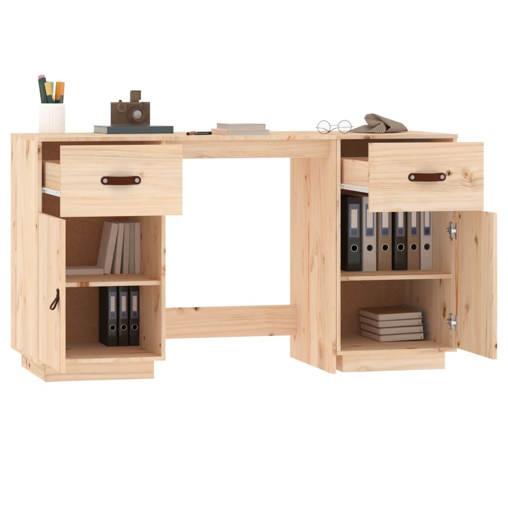 Solid Pine Wood Desk with Cabinets, 135x50x75 cm