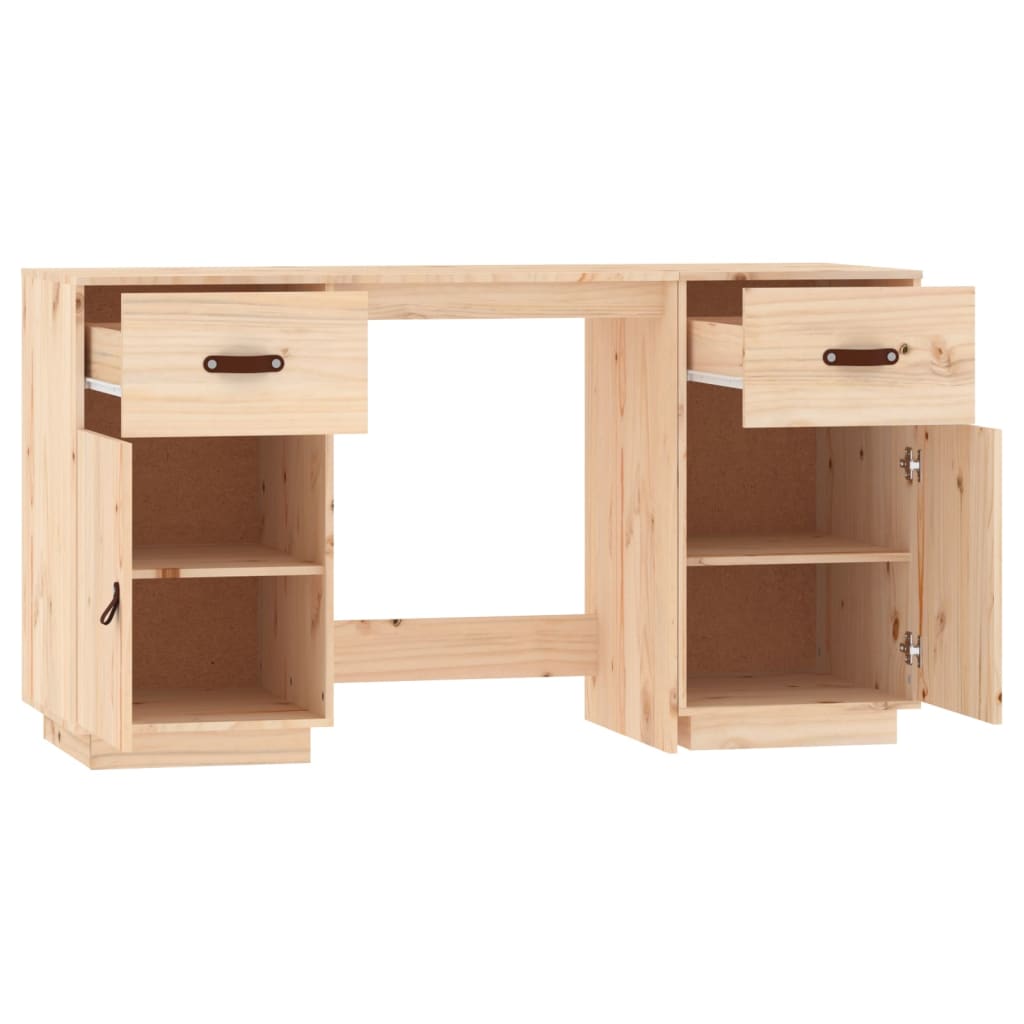 Solid Pine Wood Desk with Cabinets, 135x50x75 cm
