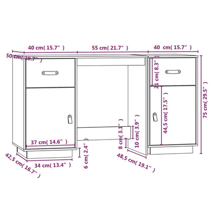 Solid Pine Wood Desk with Cabinets, 135x50x75 cm