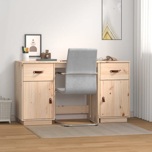 Solid Pine Wood Desk with Cabinets, 135x50x75 cm