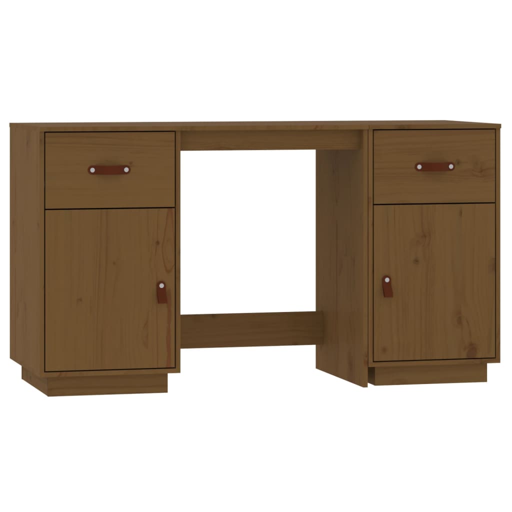 Honey Brown Solid Pine Desk with Cabinets - 135x50x75 cm